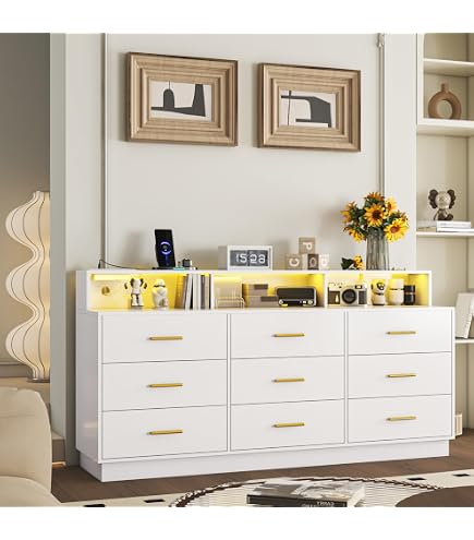 Amazon.com: knoworld White 9 Drawer Dressers for Bedroom, Modern